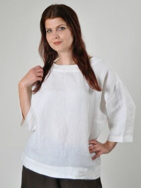 bryn Walker White 100% Linen The Resort Baggy Fit 3/4 Length Sleeve Top